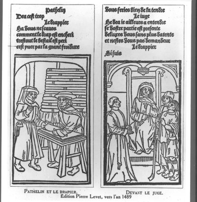 Pathelin und der Tuchhändler und Pathelin vor dem Richter, Illustration aus 